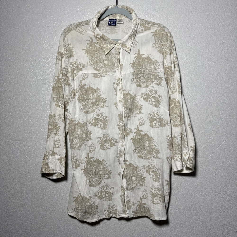 Big Dogs Women's Gauzy Beach Button Up Shirt Size 26/28 (4XL) Vacation Ivory